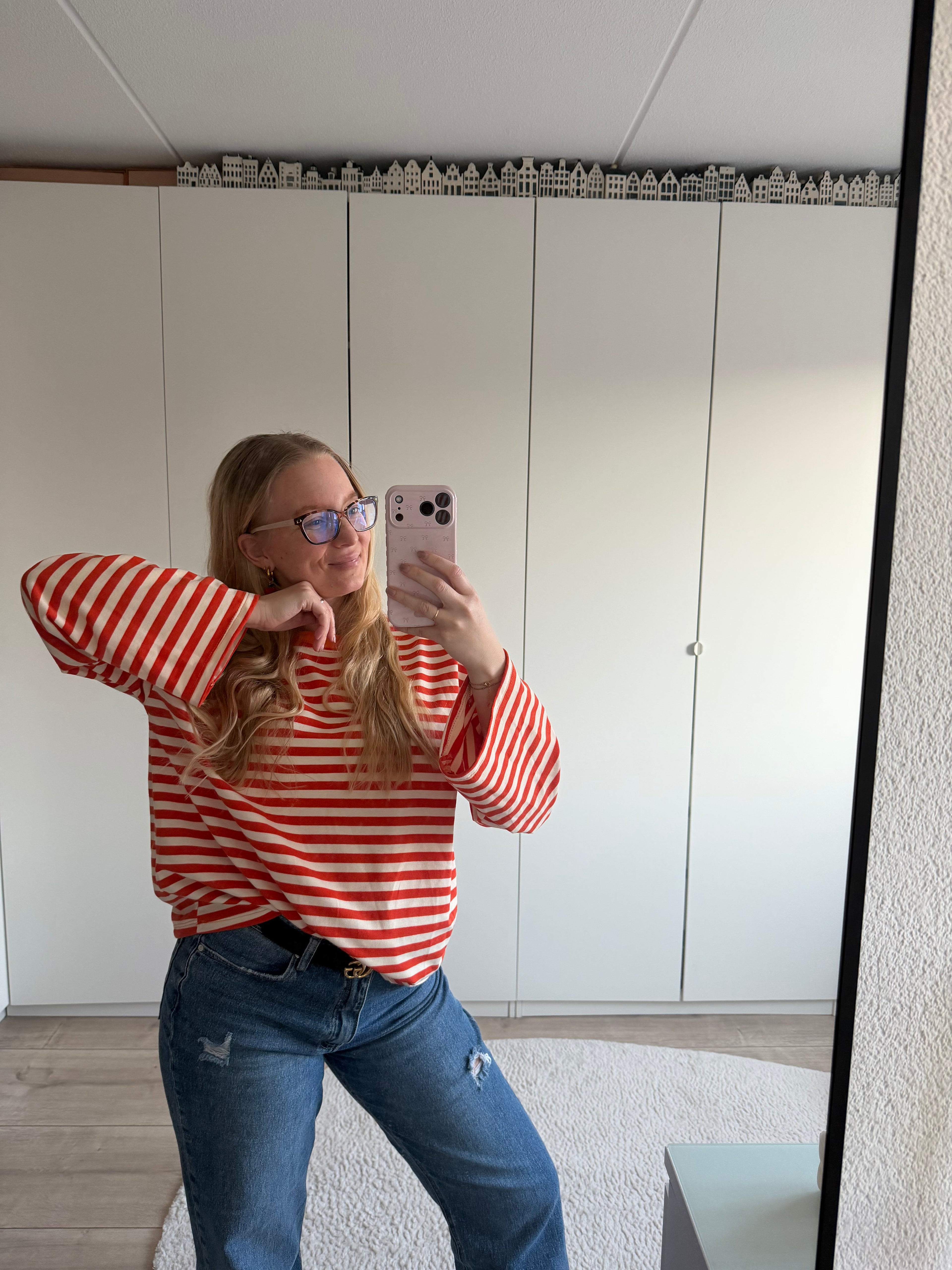 Longsleeve streepjes - Oranje/Wit