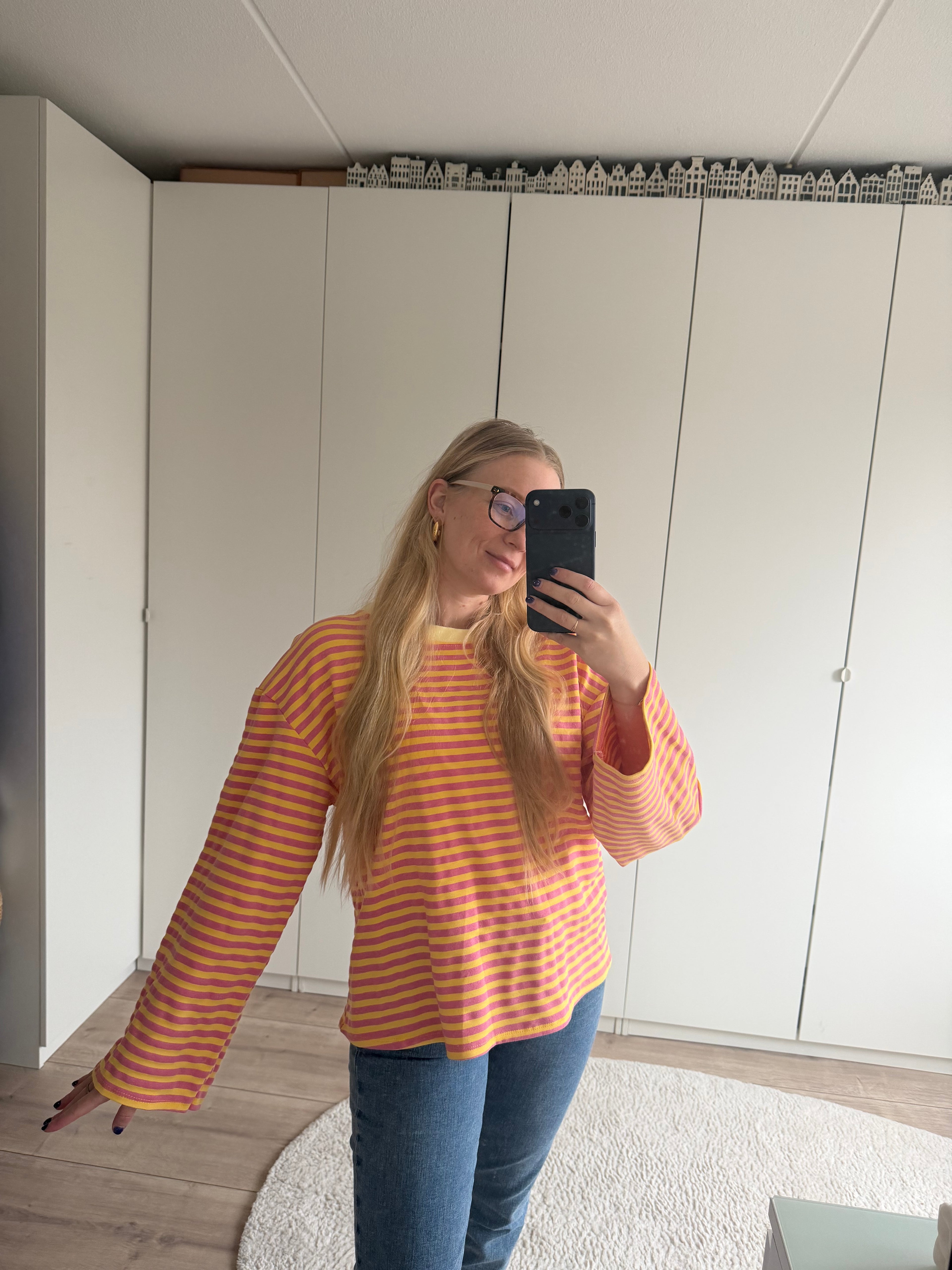 Longsleeve streepjes - Geel/Roze