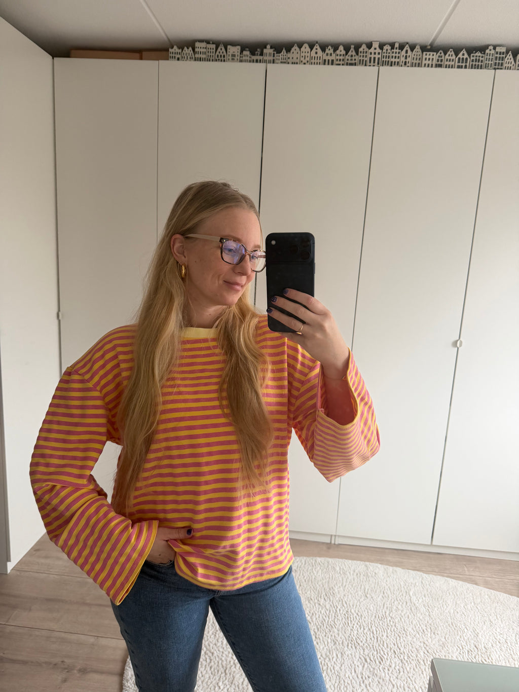 Longsleeve streepjes - Geel/Roze