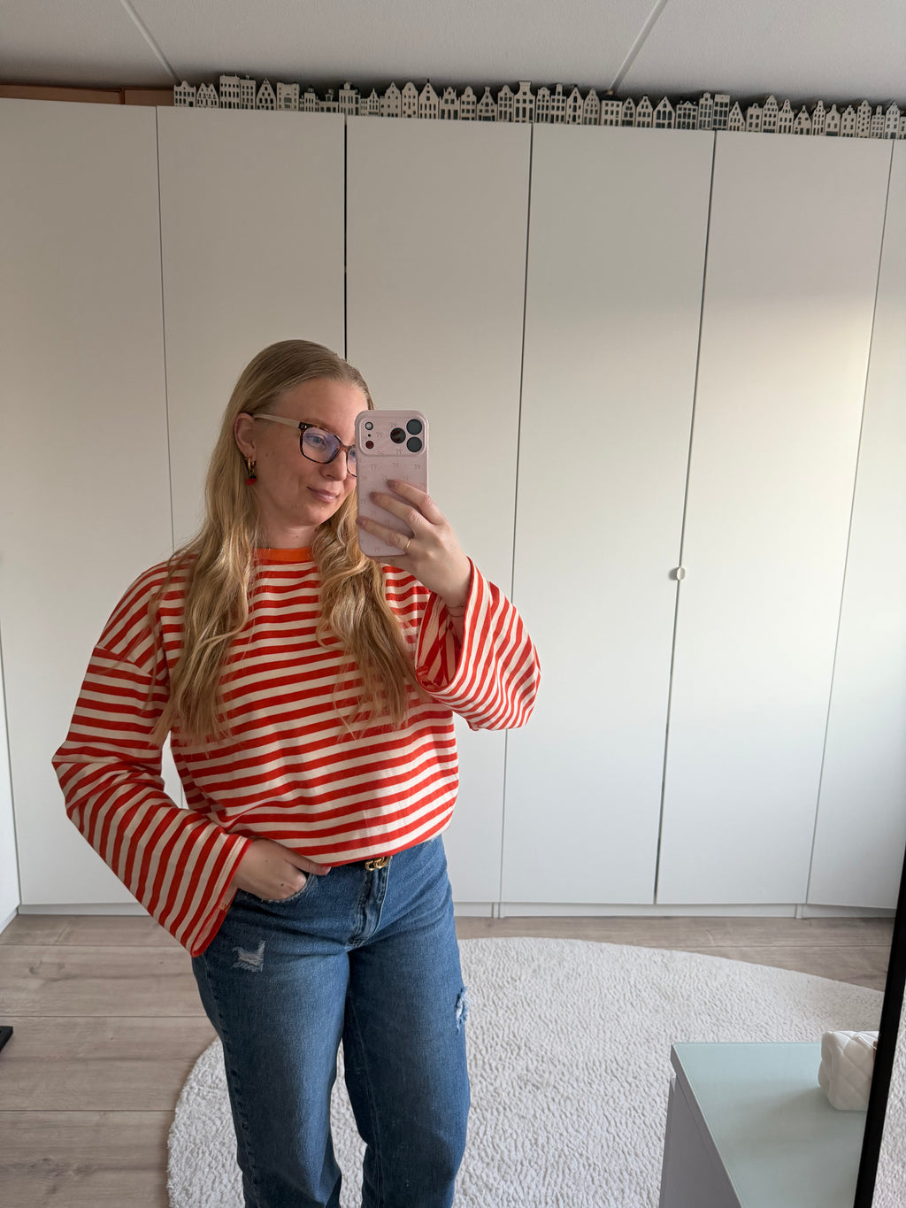 Longsleeve streepjes - Oranje/Wit