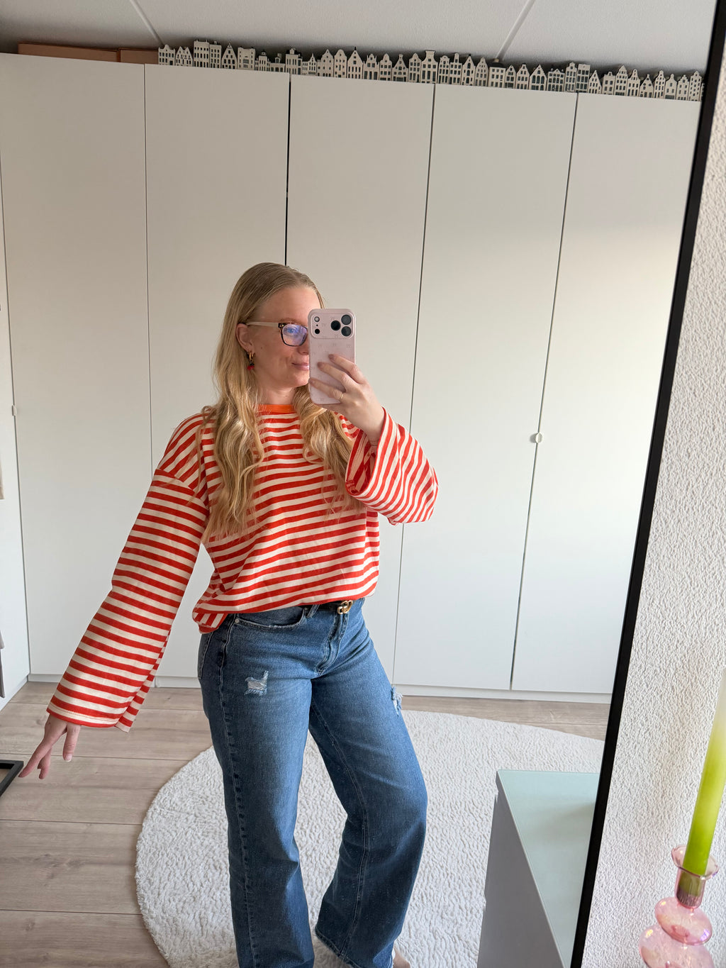 Longsleeve streepjes - Oranje/Wit