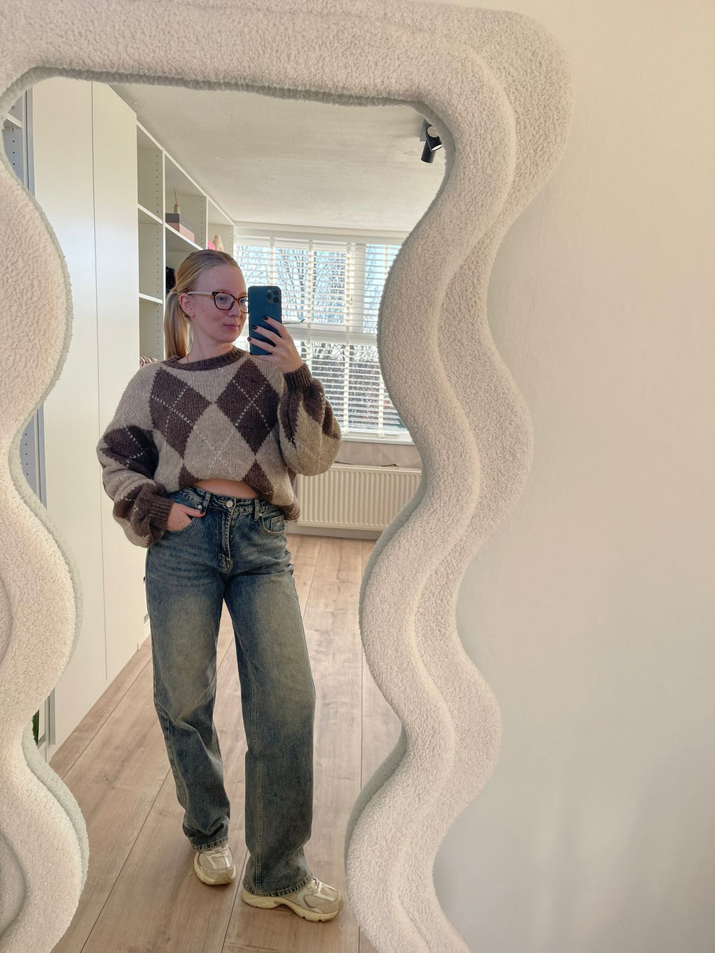 Trui met Ruitjes- Bruin/Beige