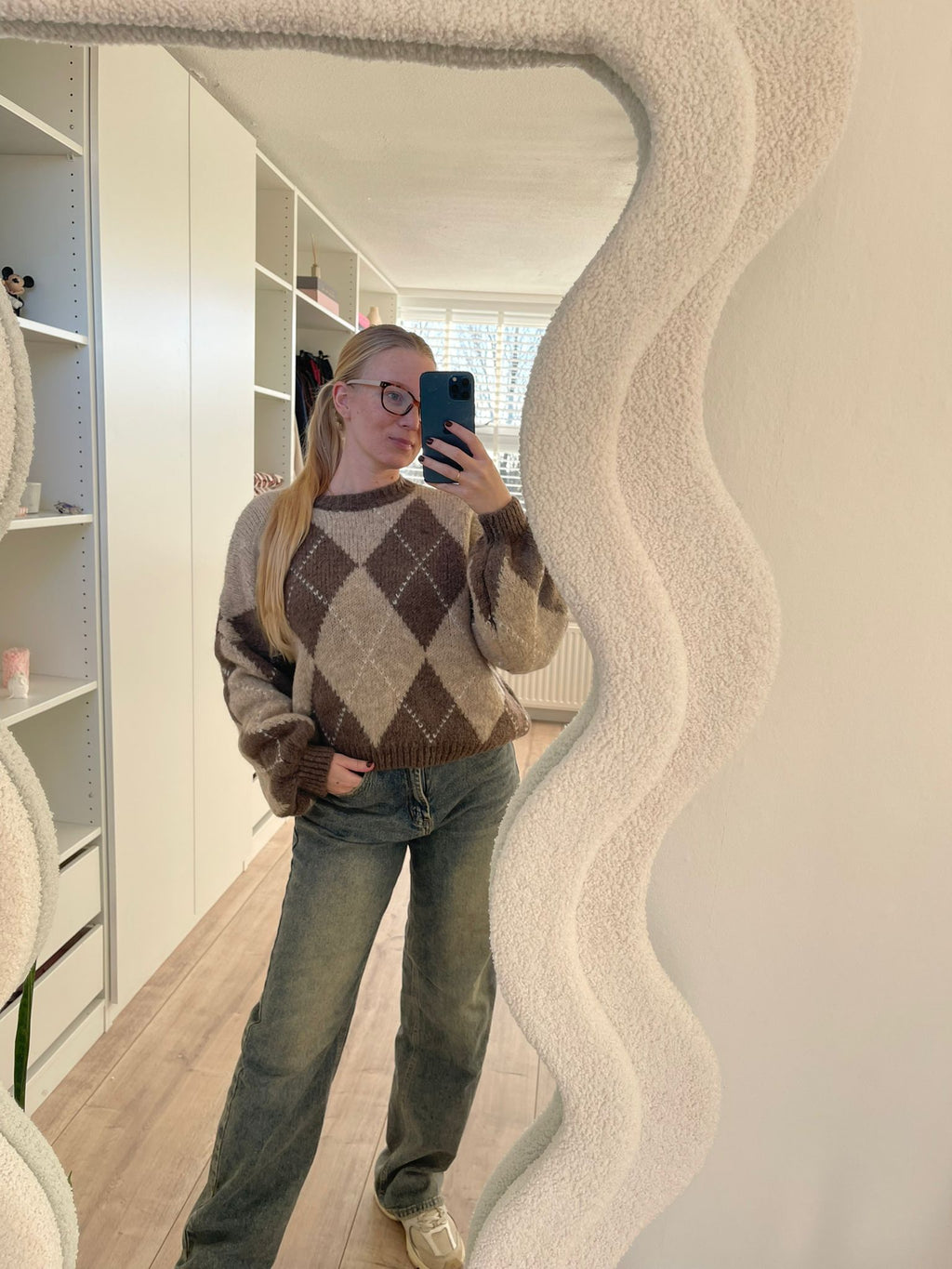 Trui met Ruitjes- Bruin/Beige