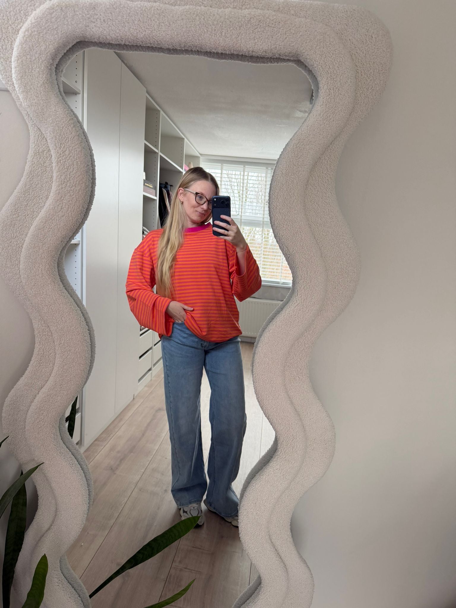 Longsleeve streepjes - Oranje/Roze