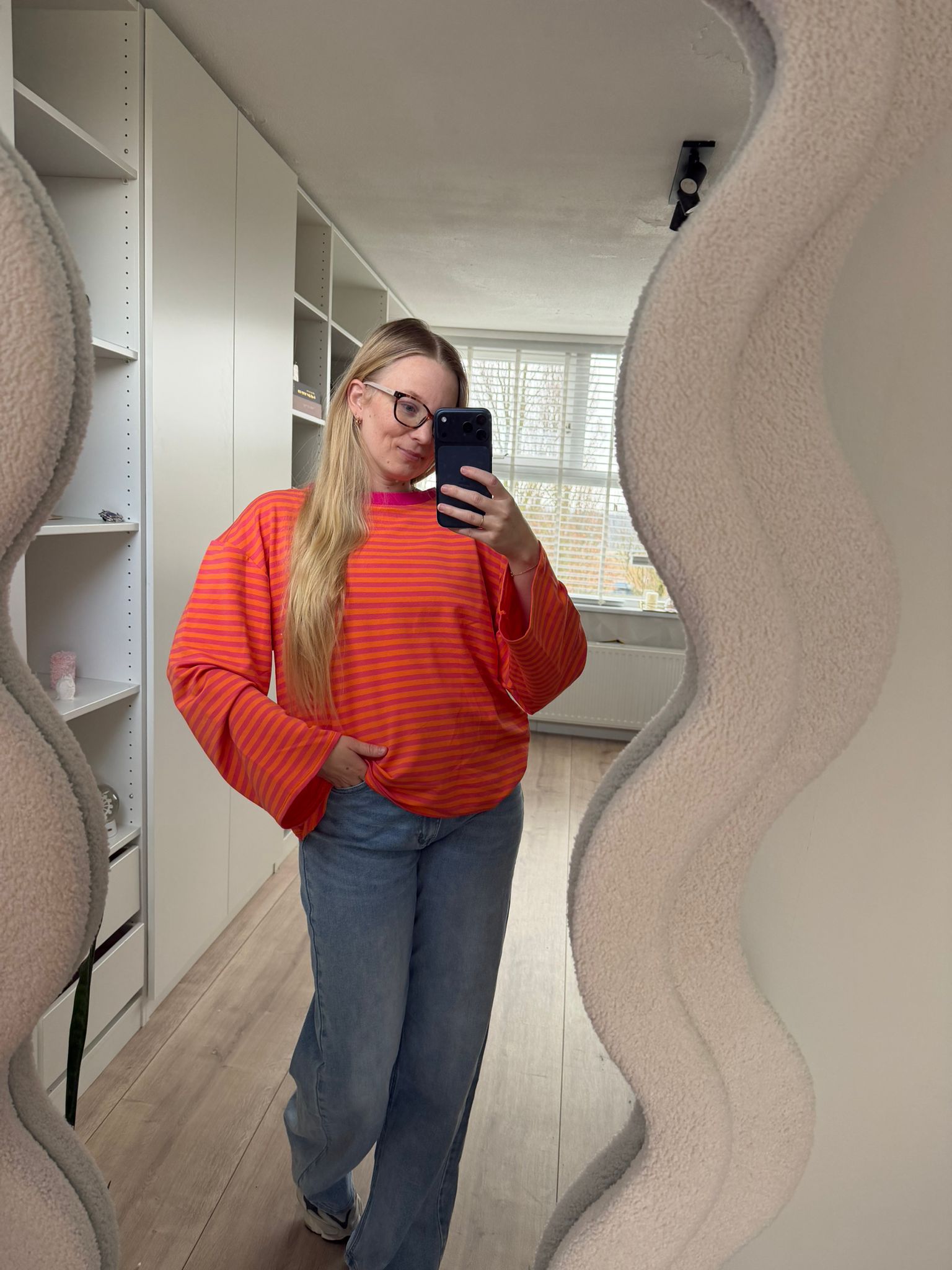 Longsleeve streepjes - Oranje/Roze