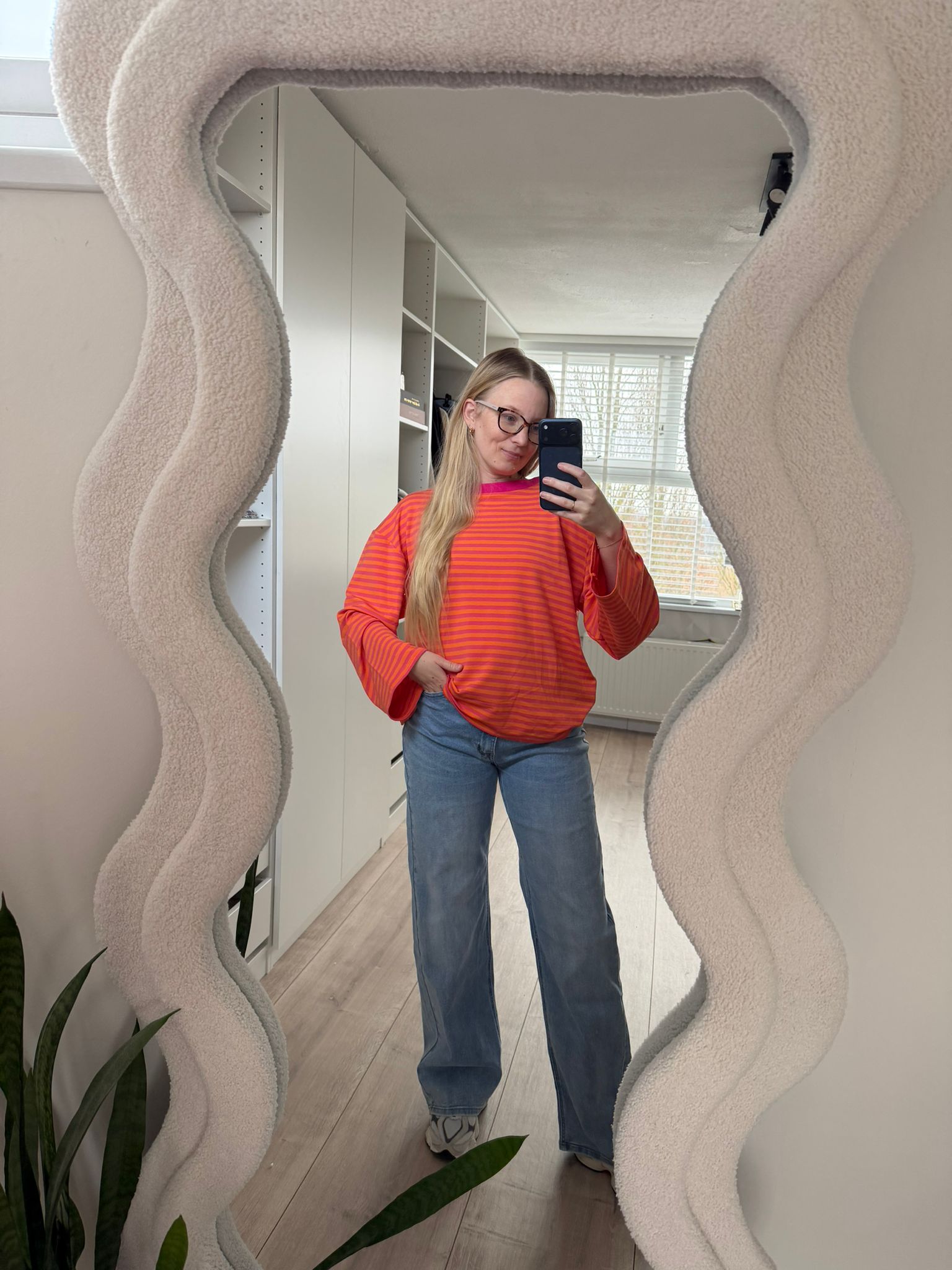 Longsleeve streepjes - Oranje/Roze