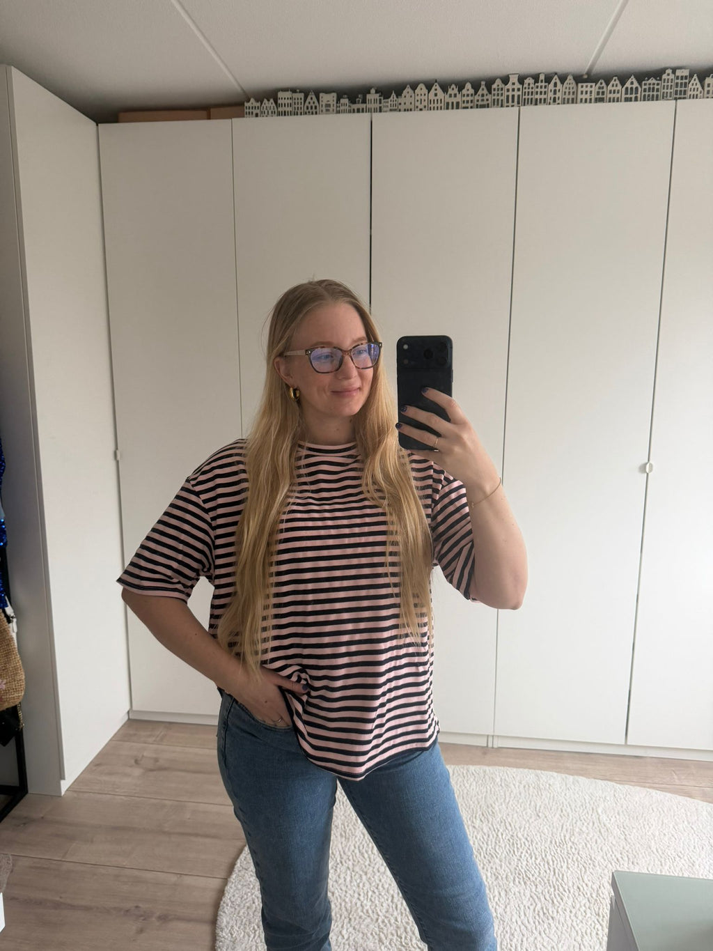 Tshirt strepen - Navy/Roze