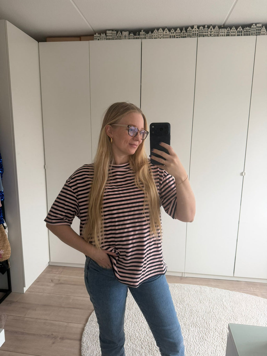 Tshirt strepen - Navy/Roze