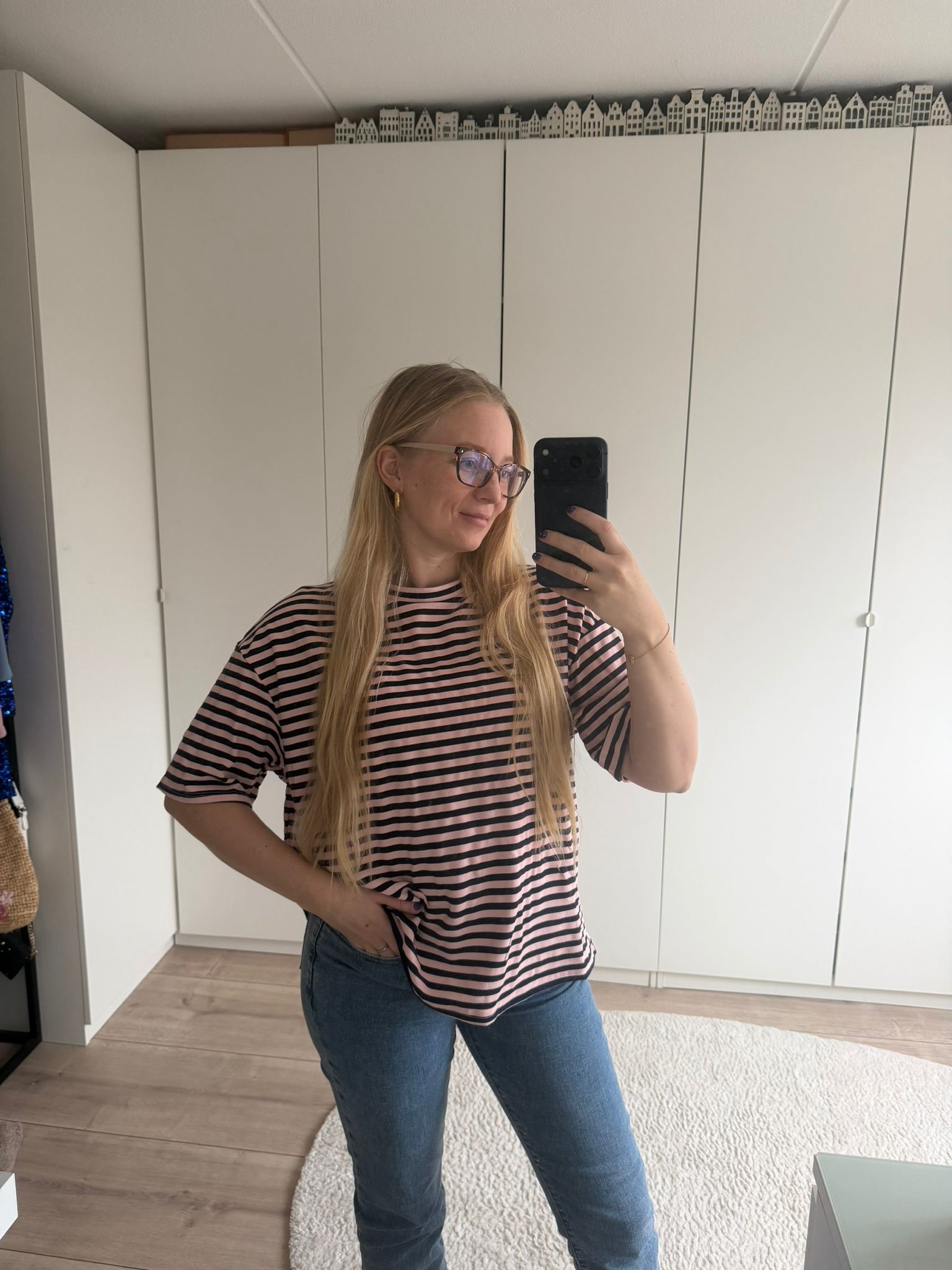 Tshirt strepen - Navy/Roze