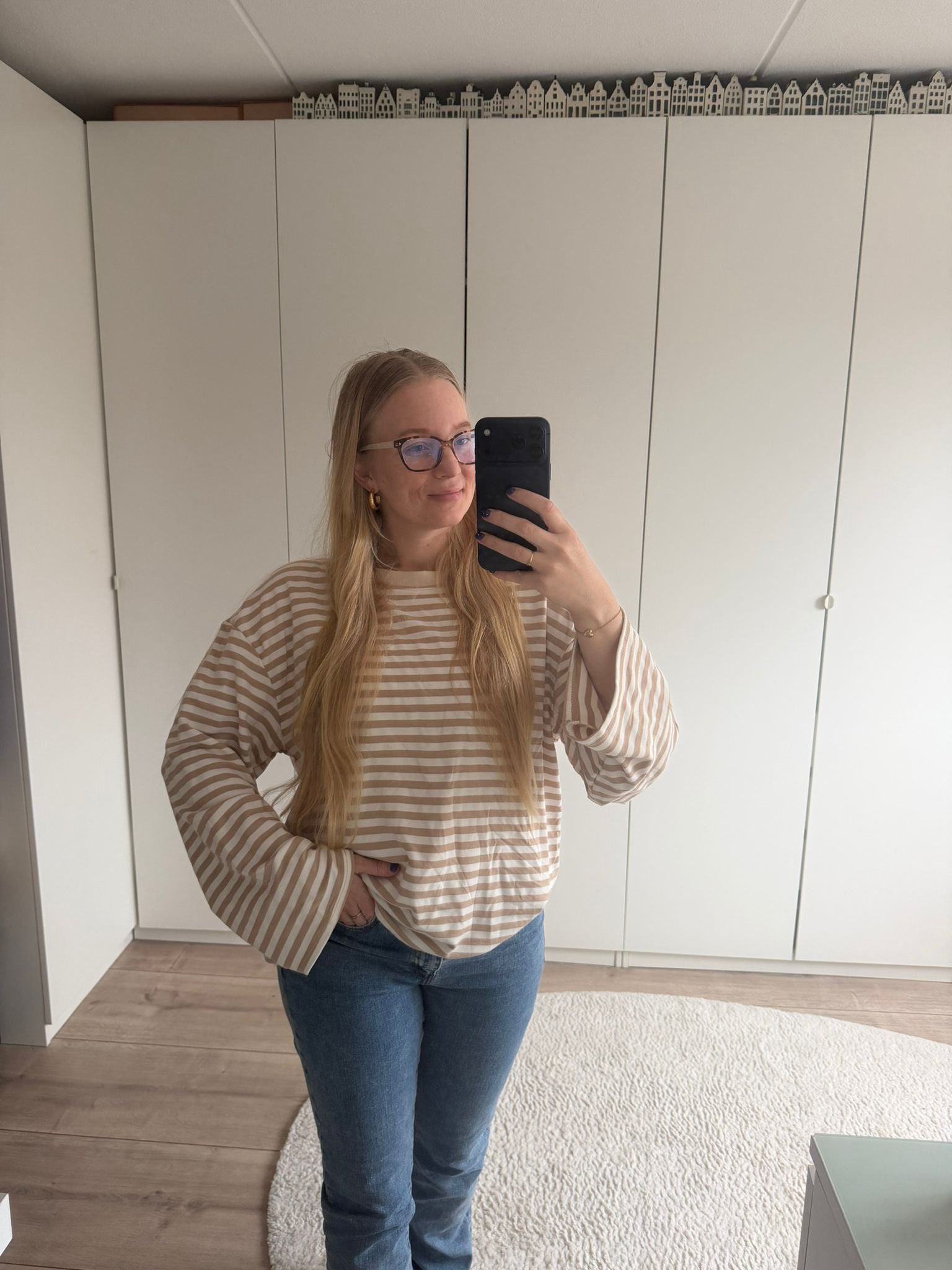 Longsleeve streepjes - Beige/Wit