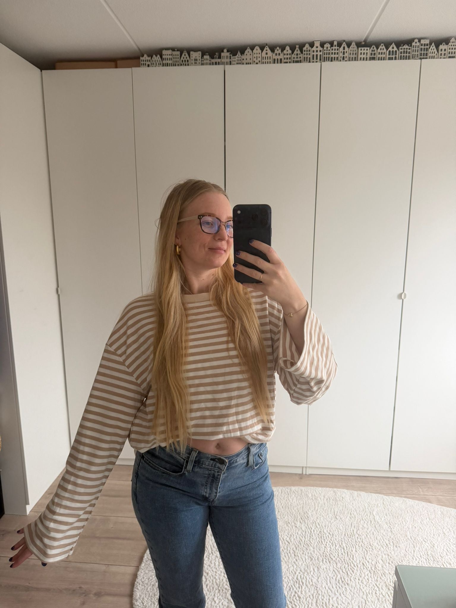 Longsleeve streepjes - Beige/Wit