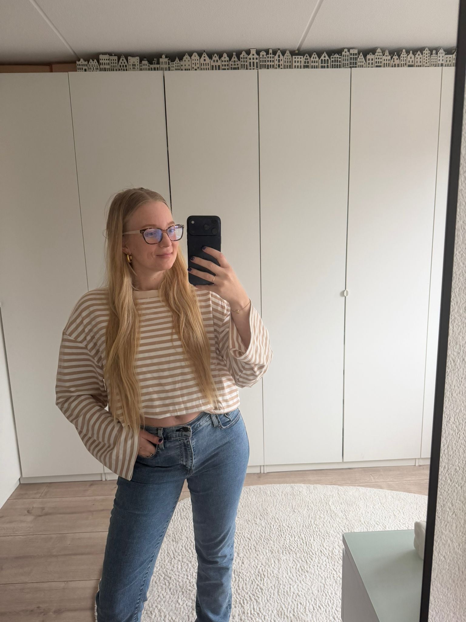 Longsleeve streepjes - Beige/Wit