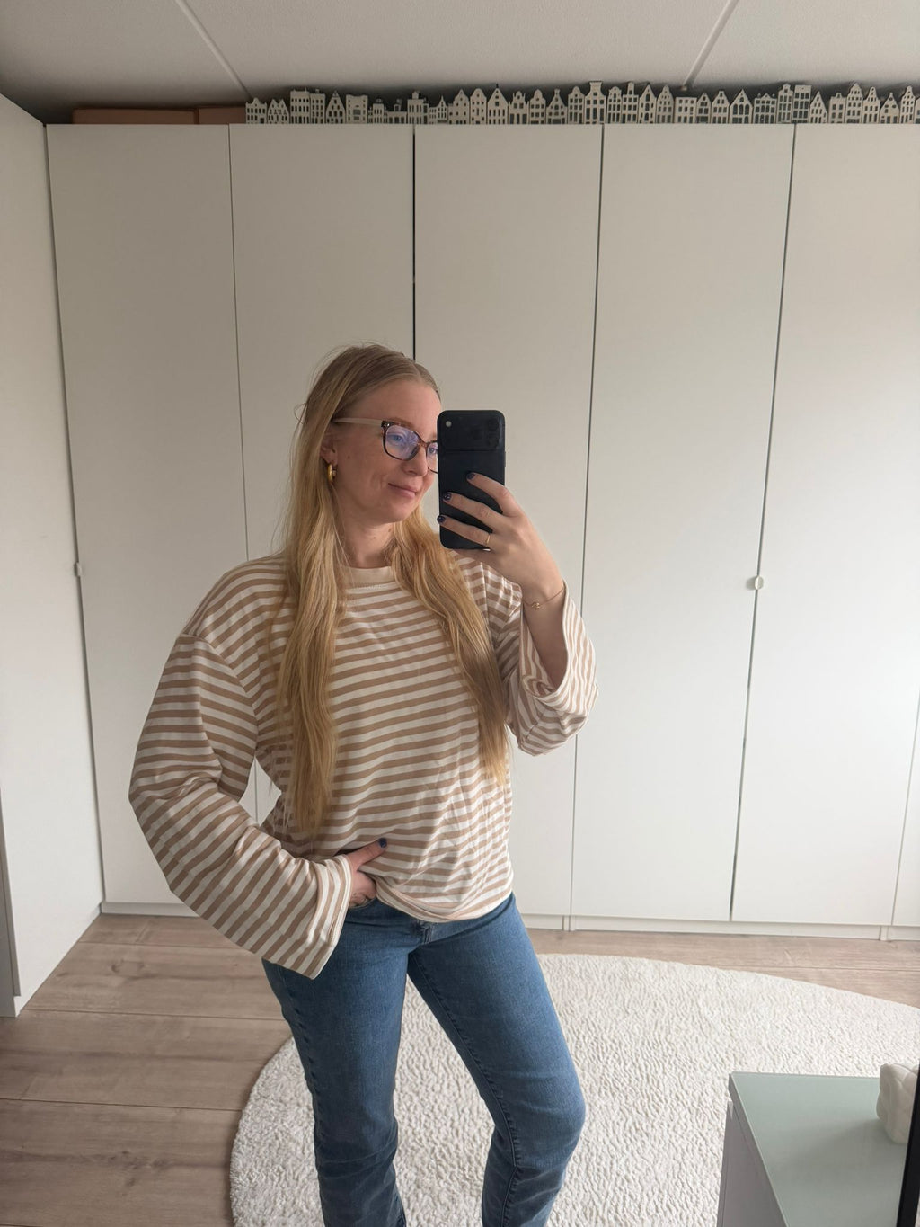 Longsleeve streepjes - Beige/Wit