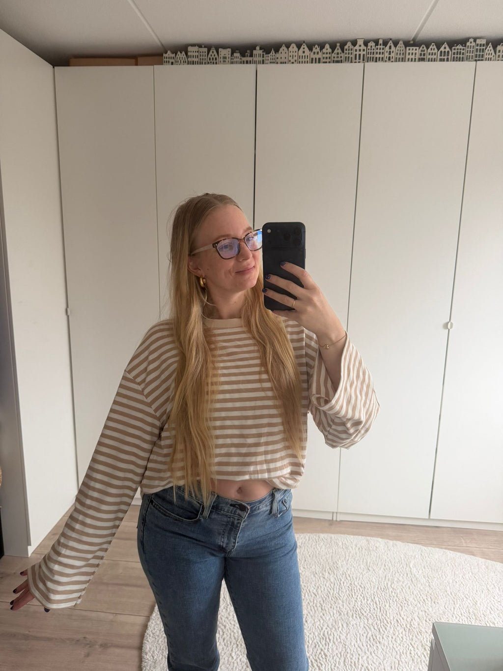 Longsleeve streepjes - Beige/Wit