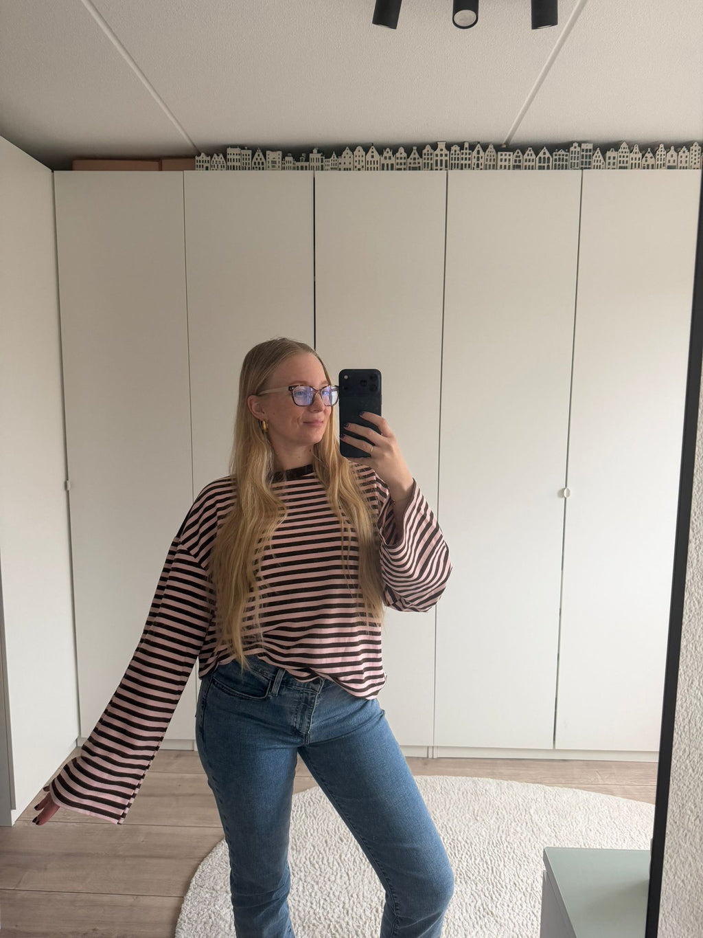 Longsleeve streepjes - Bruin/Roze