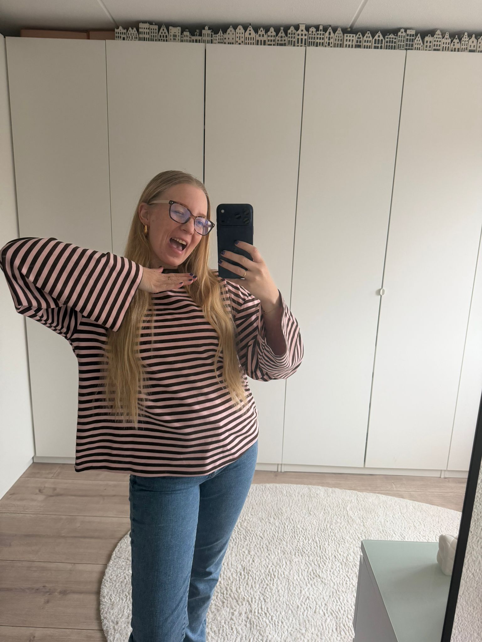 Longsleeve streepjes - Bruin/Roze