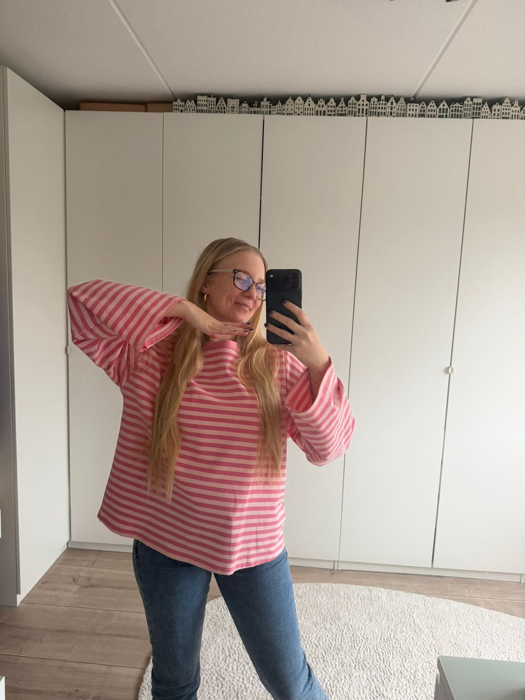 Longsleeve streepjes - Roze/Roze