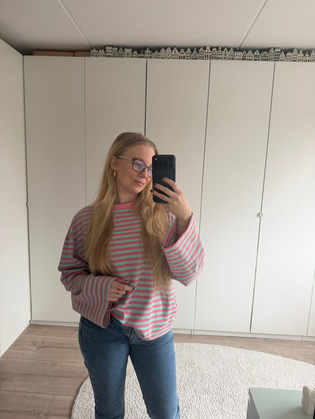 Longsleeve streepjes - Blauw/Roze