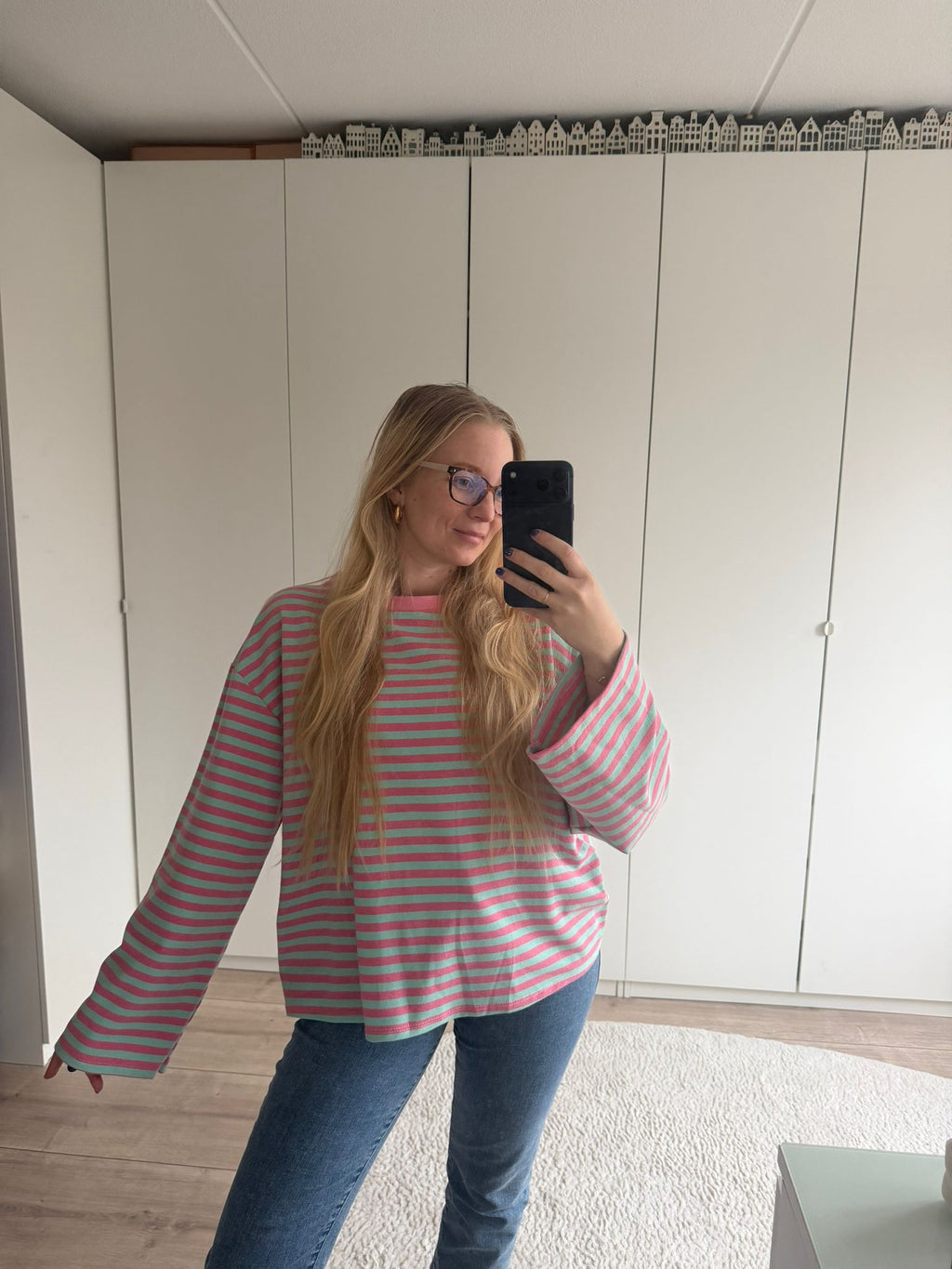 Longsleeve streepjes - Blauw/Roze