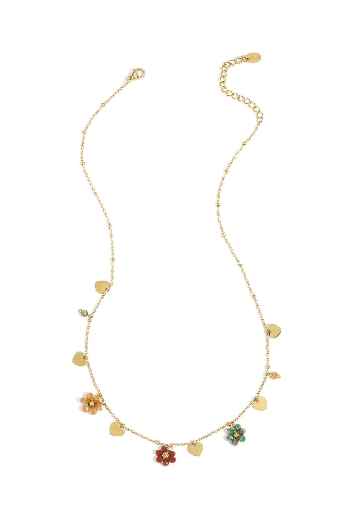 Ketting met bloemetjes en hartjes - Goud