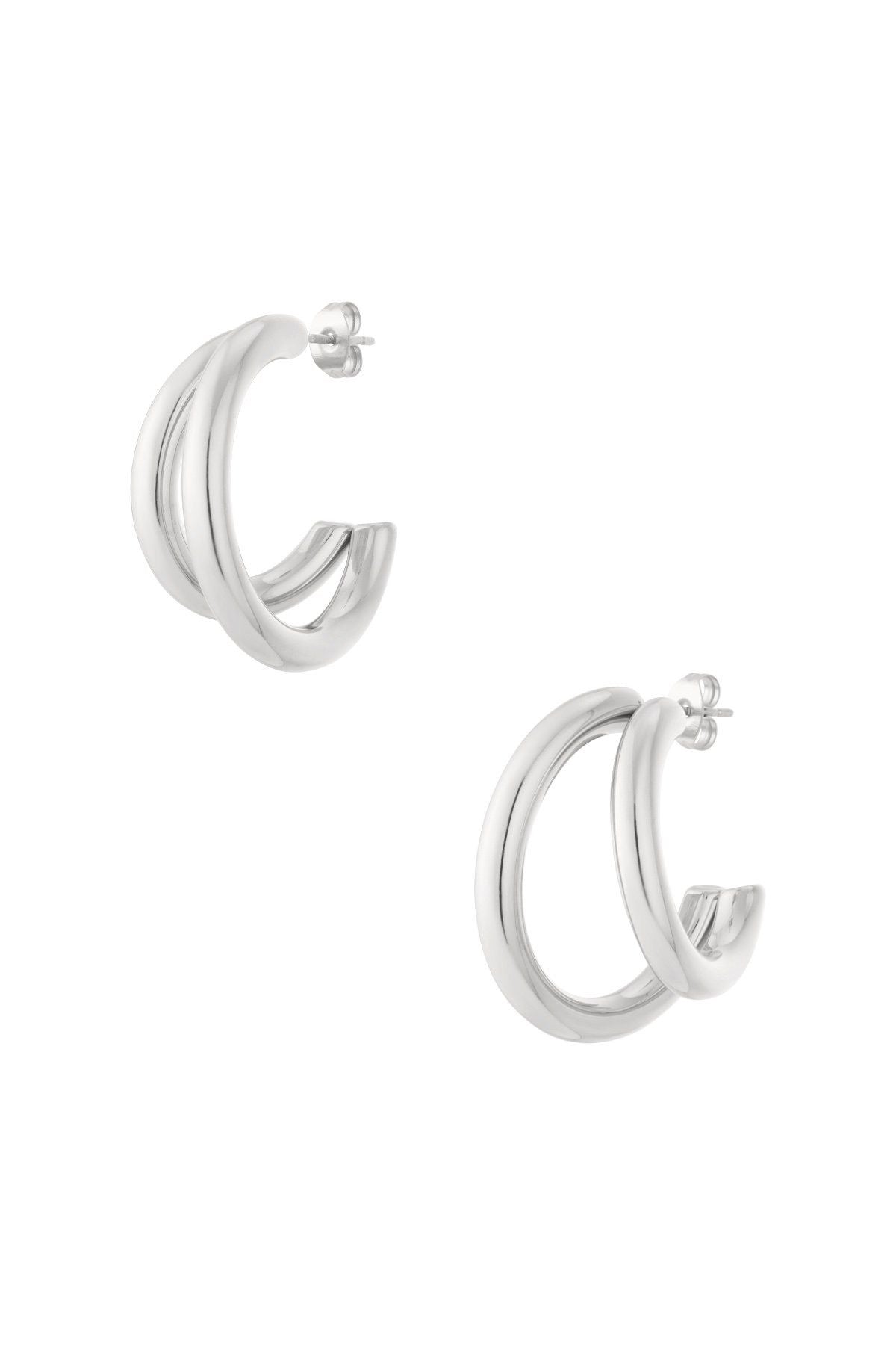 Double Hoop Oorbellen - Zilver