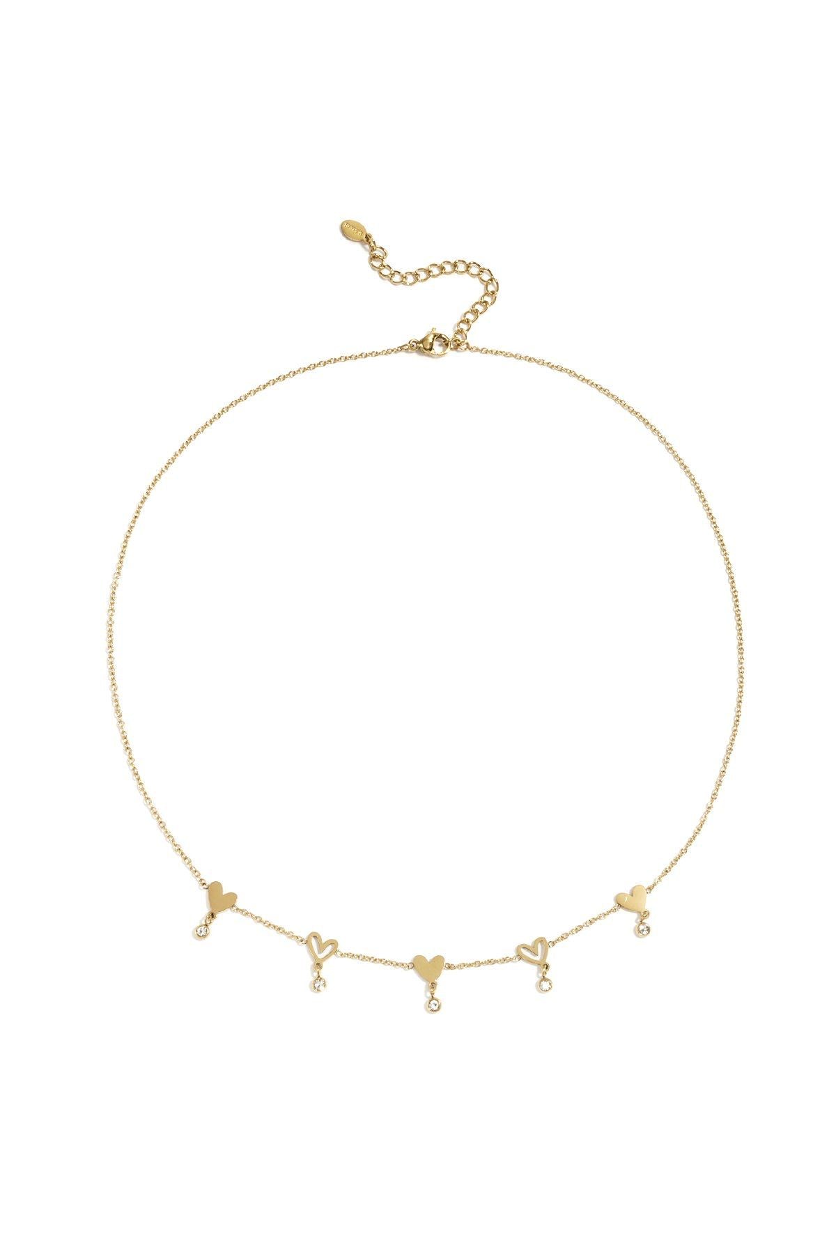 Ketting met 5 kleine hartjes - Goud